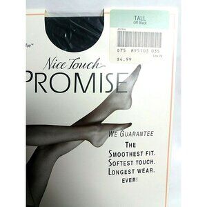 Vtg 80s Off Black Pantyhose Tall Sears Nice Touch Promise Silky Sheer ControlTop